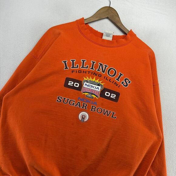 Vintage Illinois Fighting Illini Sweatshirt Men's XL Orange Distressed Boxy y2k - Picture 1 of 13